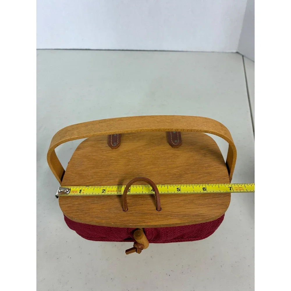 Longaberger Woven Wood Basket Burgundy Liner Wood Lid Divided Protector‎ Set